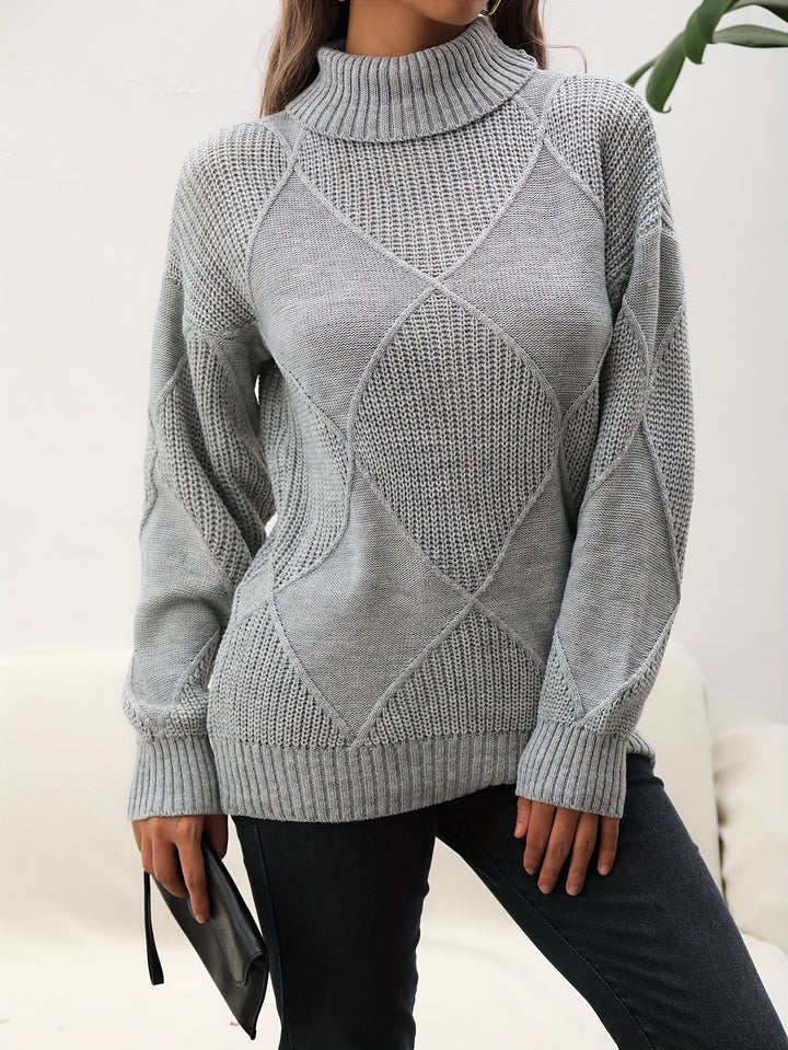 Women's Turtleneck Jumper with Diamond Knit Pattern