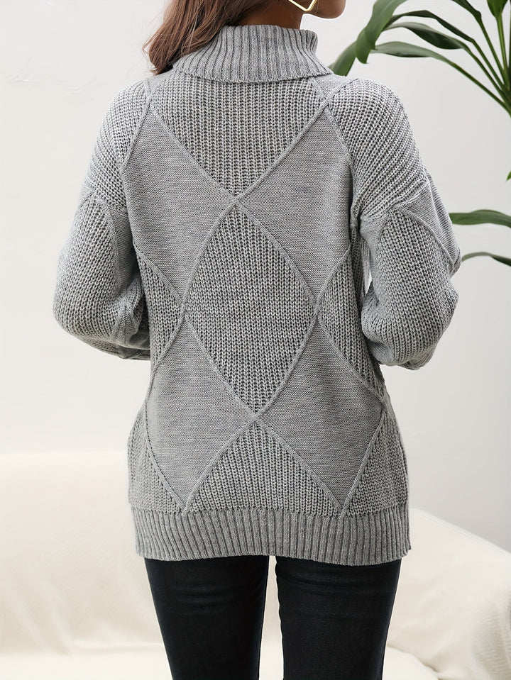Women's Turtleneck Jumper with Diamond Knit Pattern
