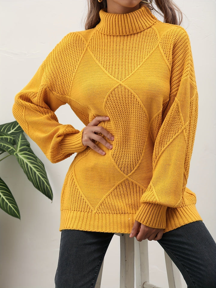Women's Turtleneck Jumper with Diamond Knit Pattern