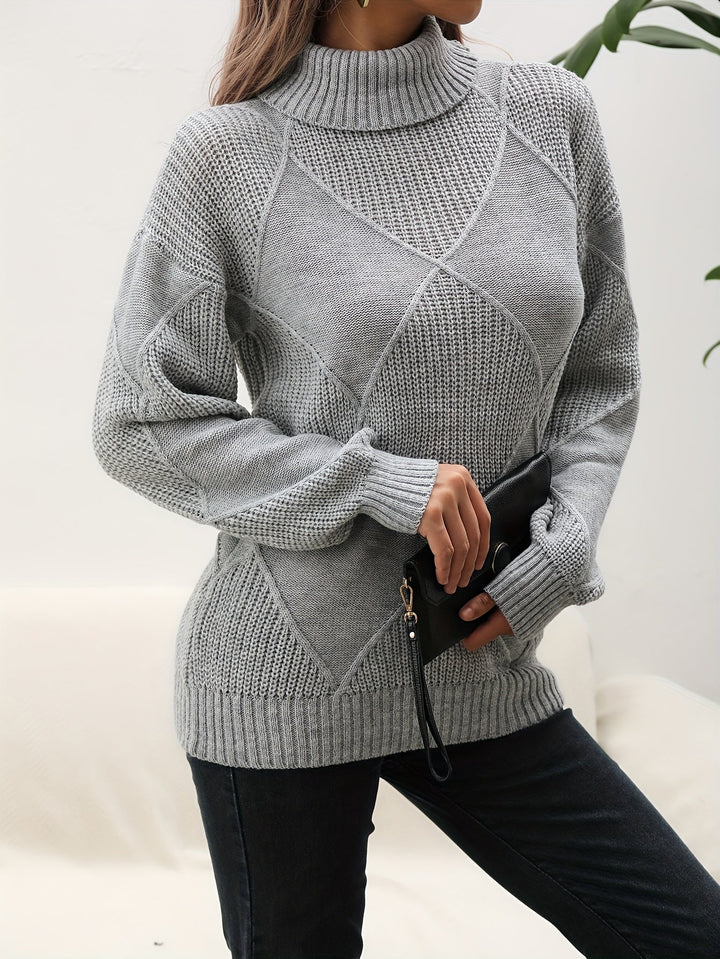 Women's Turtleneck Jumper with Diamond Knit Pattern