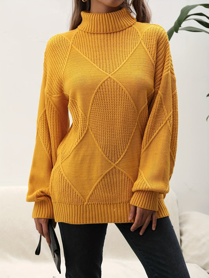 Women's Turtleneck Jumper with Diamond Knit Pattern
