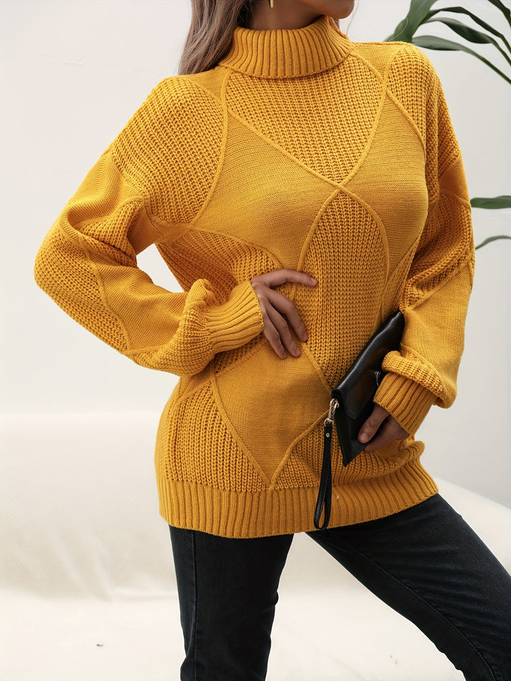 Women's Turtleneck Jumper with Diamond Knit Pattern
