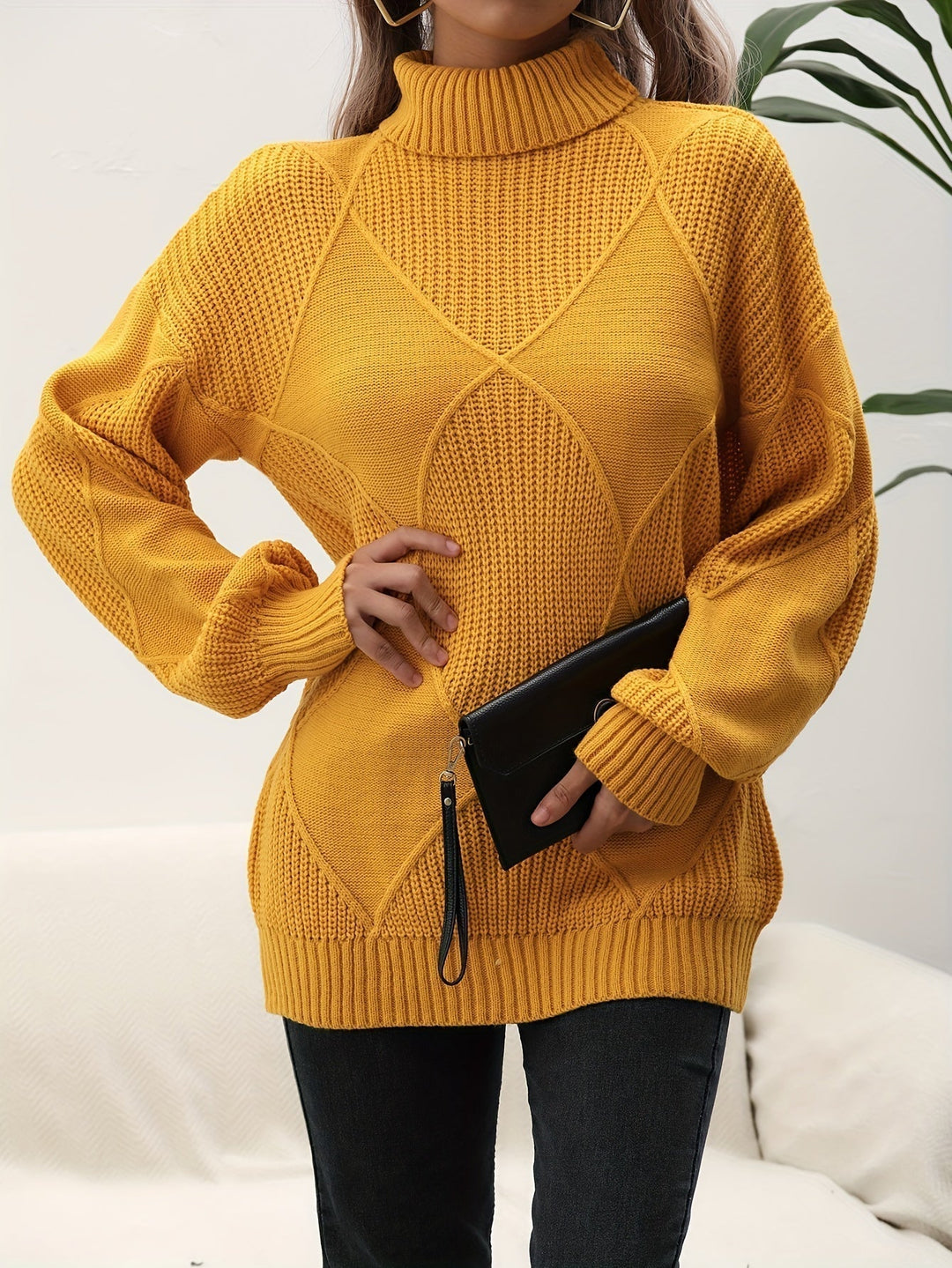 Women's Turtleneck Jumper with Diamond Knit Pattern