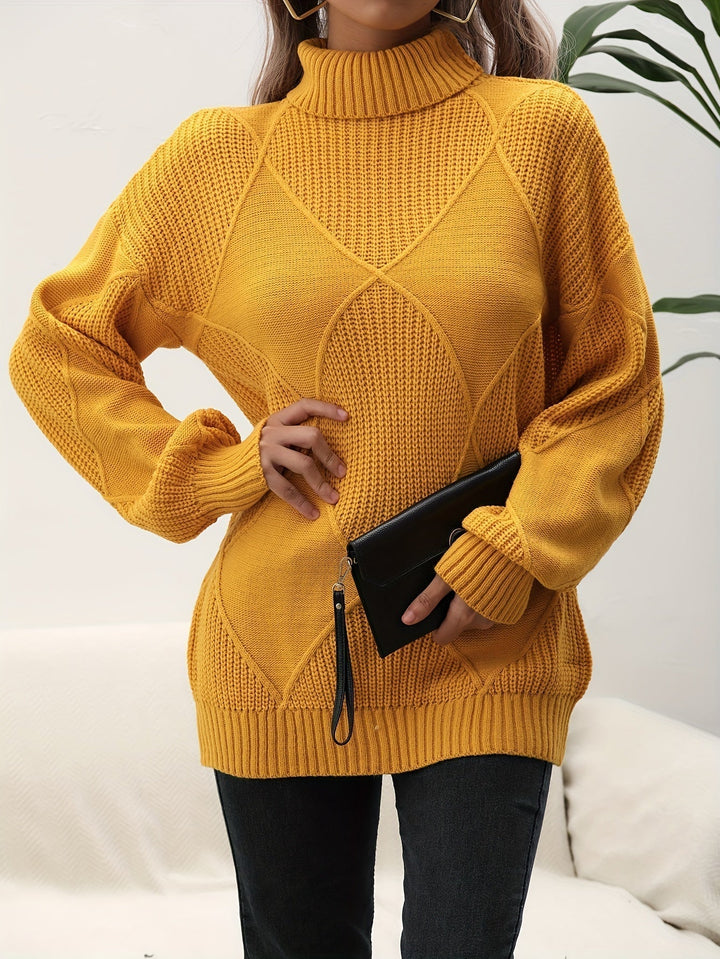 Women's Turtleneck Jumper with Diamond Knit Pattern