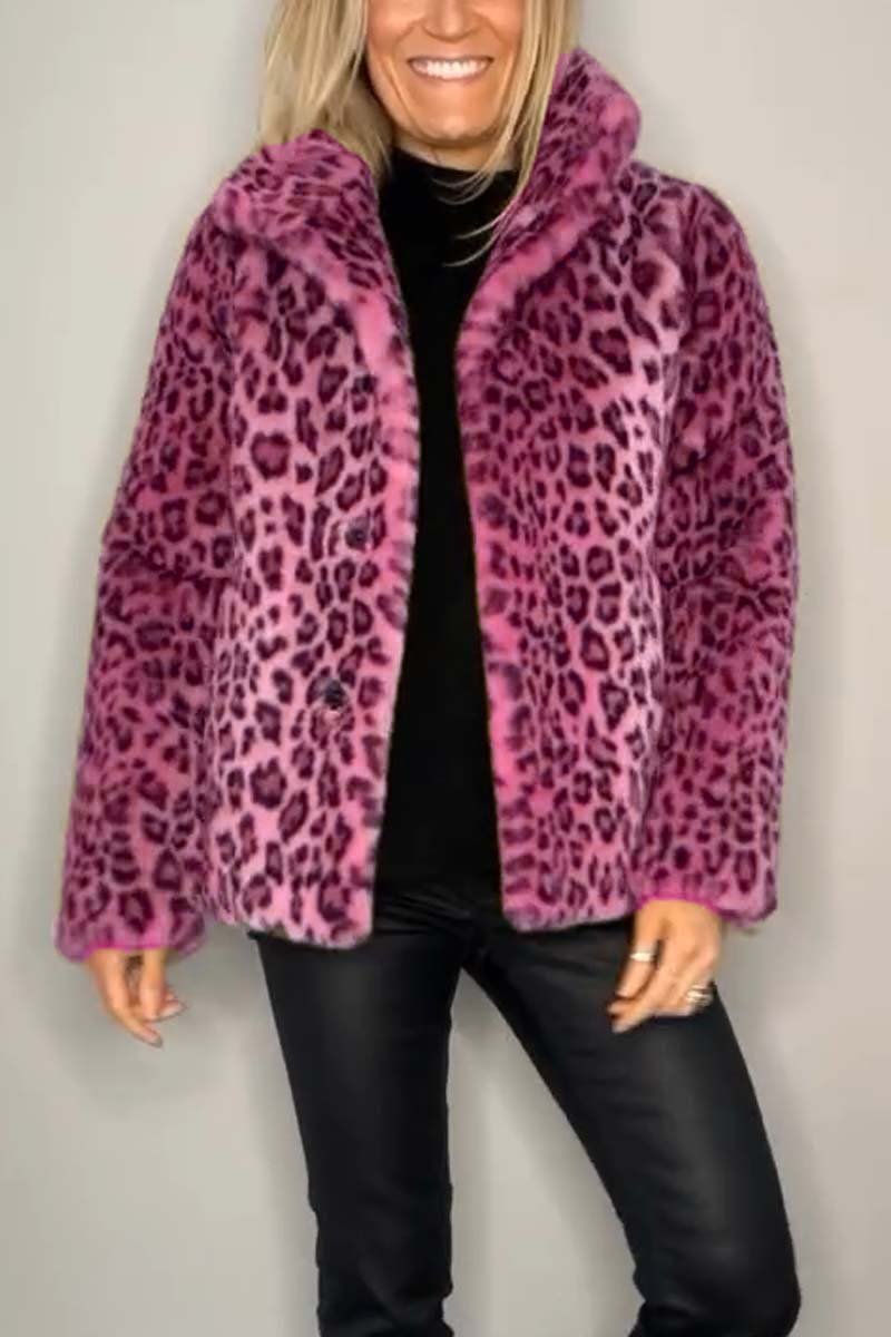 Emily | Dame Lang Vinterfrakke i Fake Fur med Leopardprint
