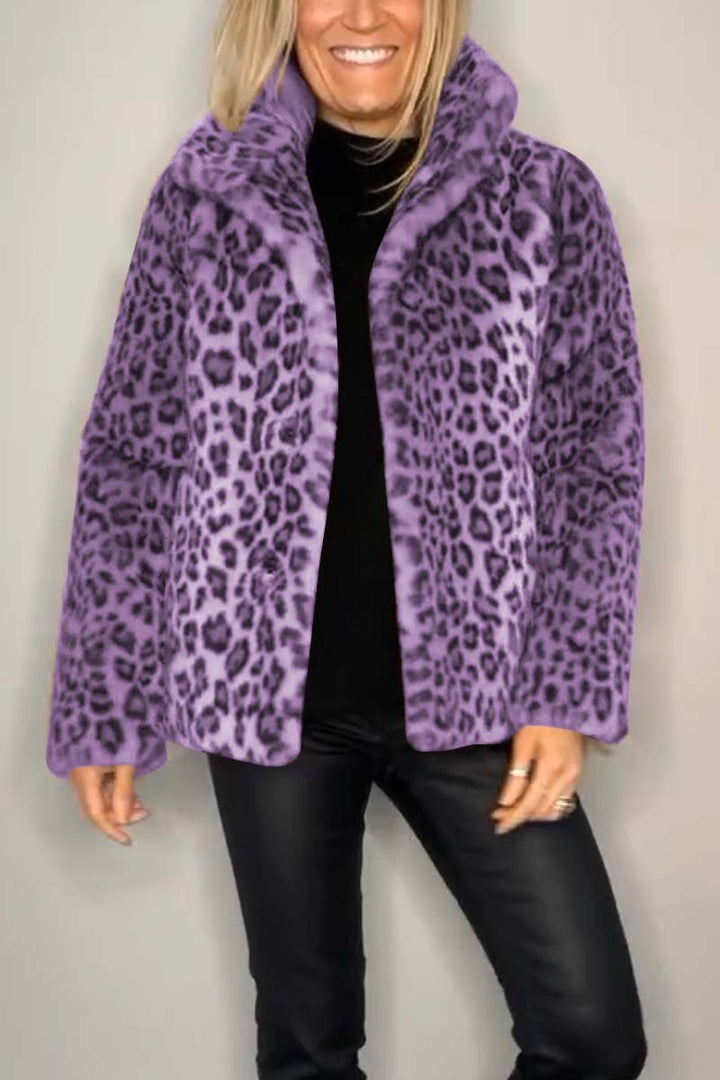 Emily | Dame Lang Vinterfrakke i Fake Fur med Leopardprint