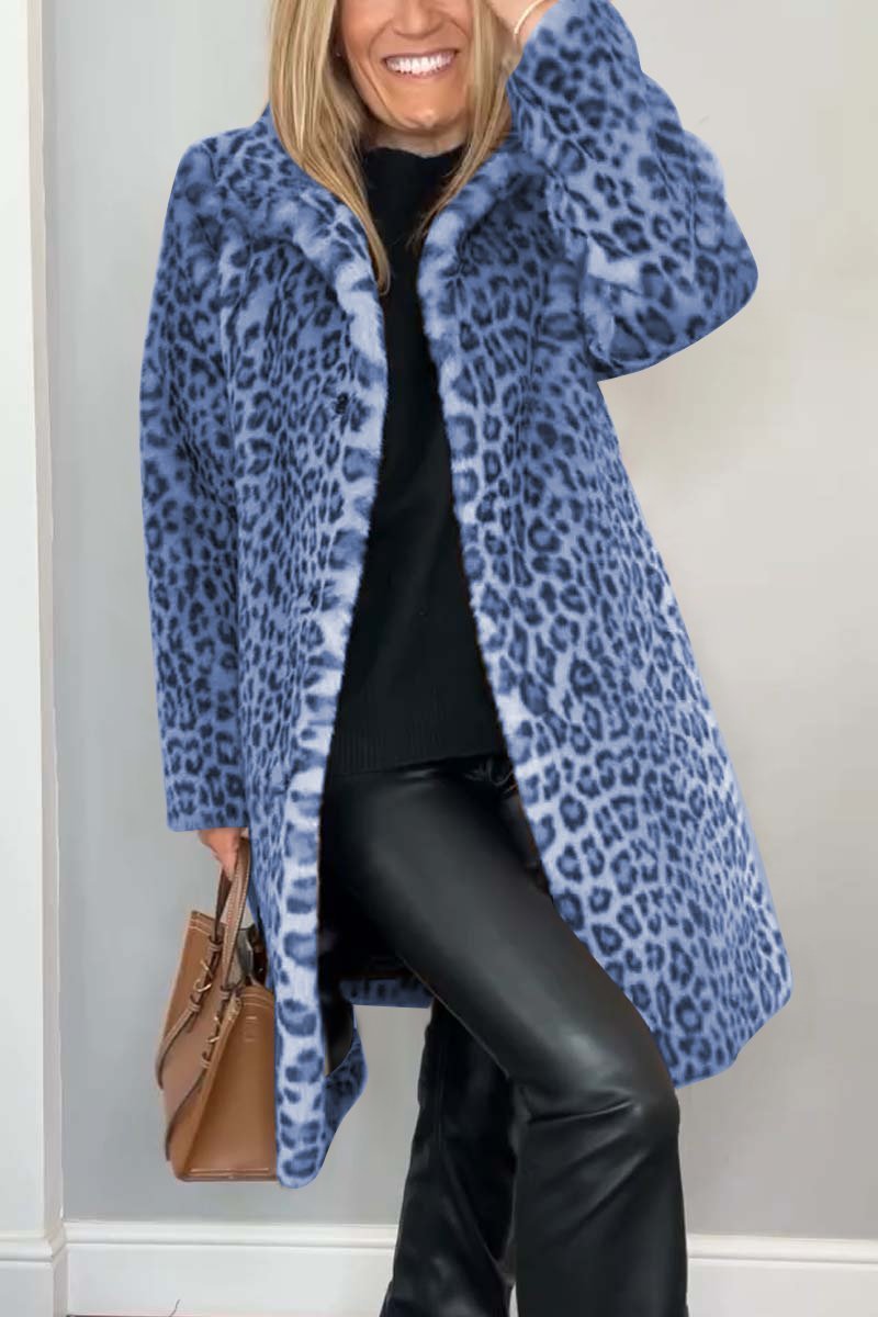 Emily | Dame Lang Vinterfrakke i Fake Fur med Leopardprint