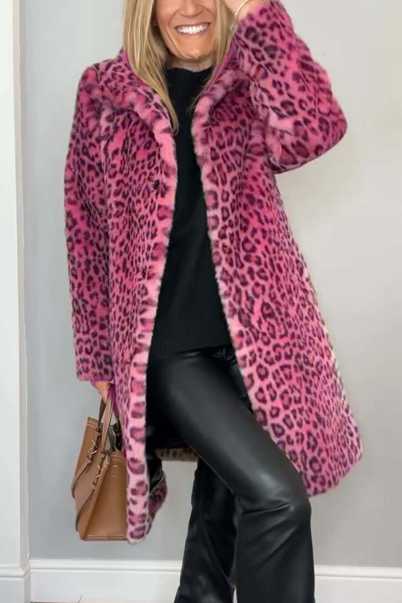 Emily | Dame Lang Vinterfrakke i Fake Fur med Leopardprint