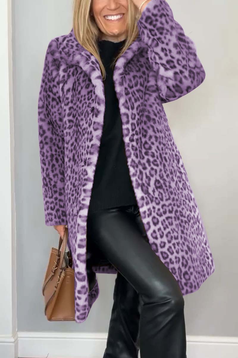 Emily | Dame Lang Vinterfrakke i Fake Fur med Leopardprint