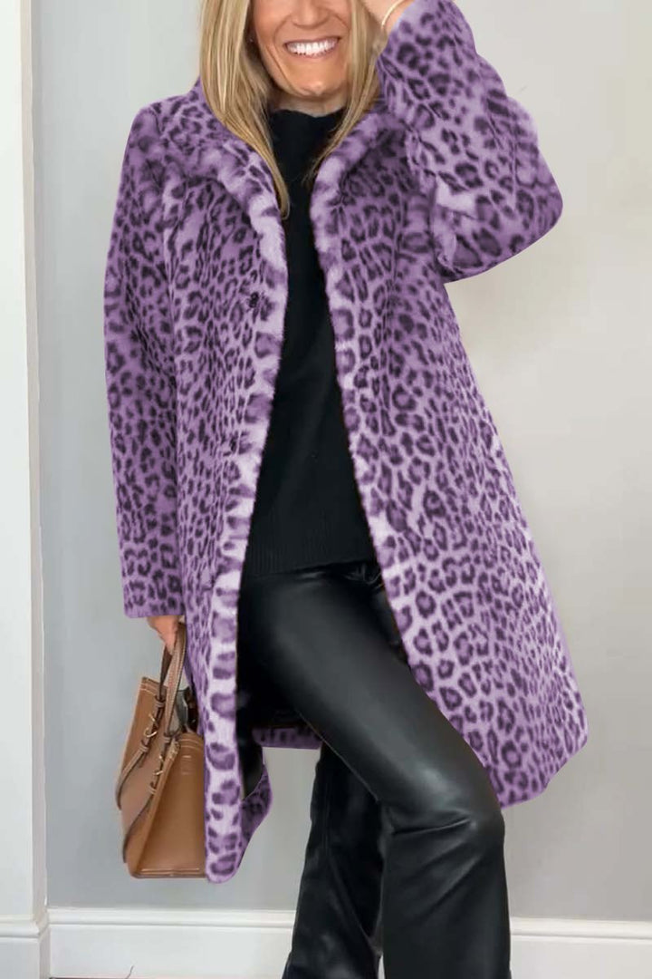 Emily | Dame Lang Vinterfrakke i Fake Fur med Leopardprint
