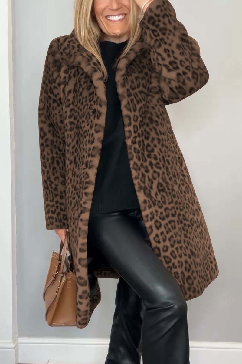 Emily | Dame Lang Vinterfrakke i Fake Fur med Leopardprint