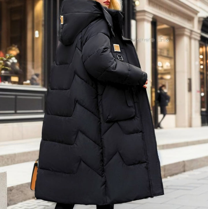 Lily | Dame Lang Oversized Pufferjakke med Høj Hætte