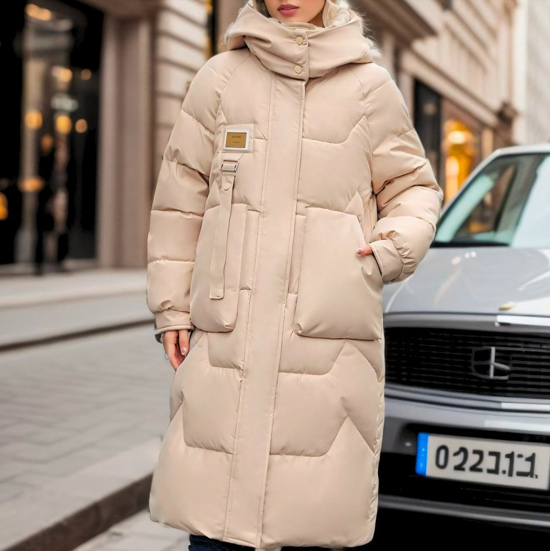 Lily | Dame Lang Oversized Pufferjakke med Høj Hætte