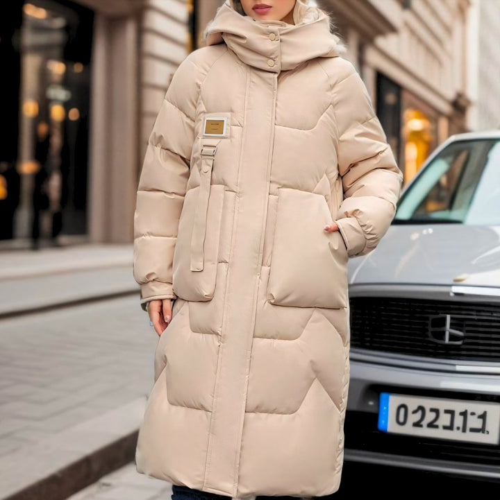 Lily | Dame Lang Oversized Pufferjakke med Høj Hætte