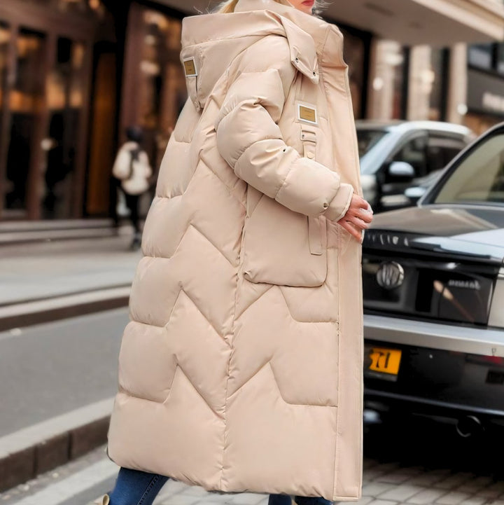 Lily | Dame Lang Oversized Pufferjakke med Høj Hætte