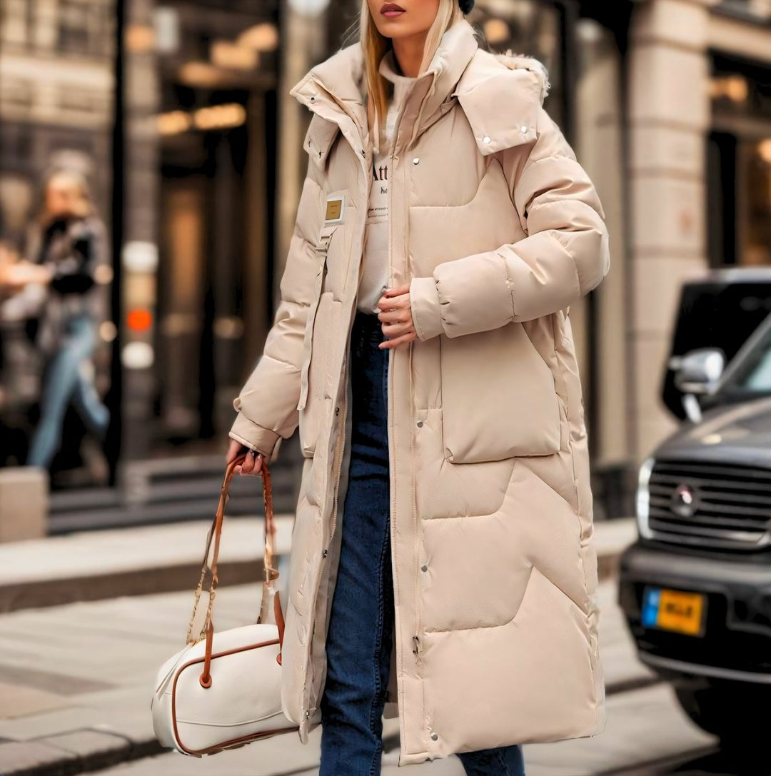 Lily | Dame Lang Oversized Pufferjakke med Høj Hætte