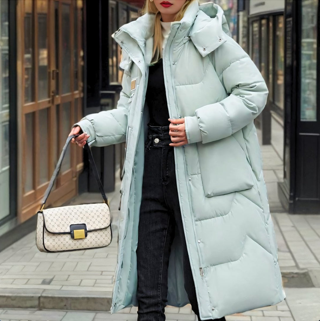 Lily | Dame Lang Oversized Pufferjakke med Høj Hætte