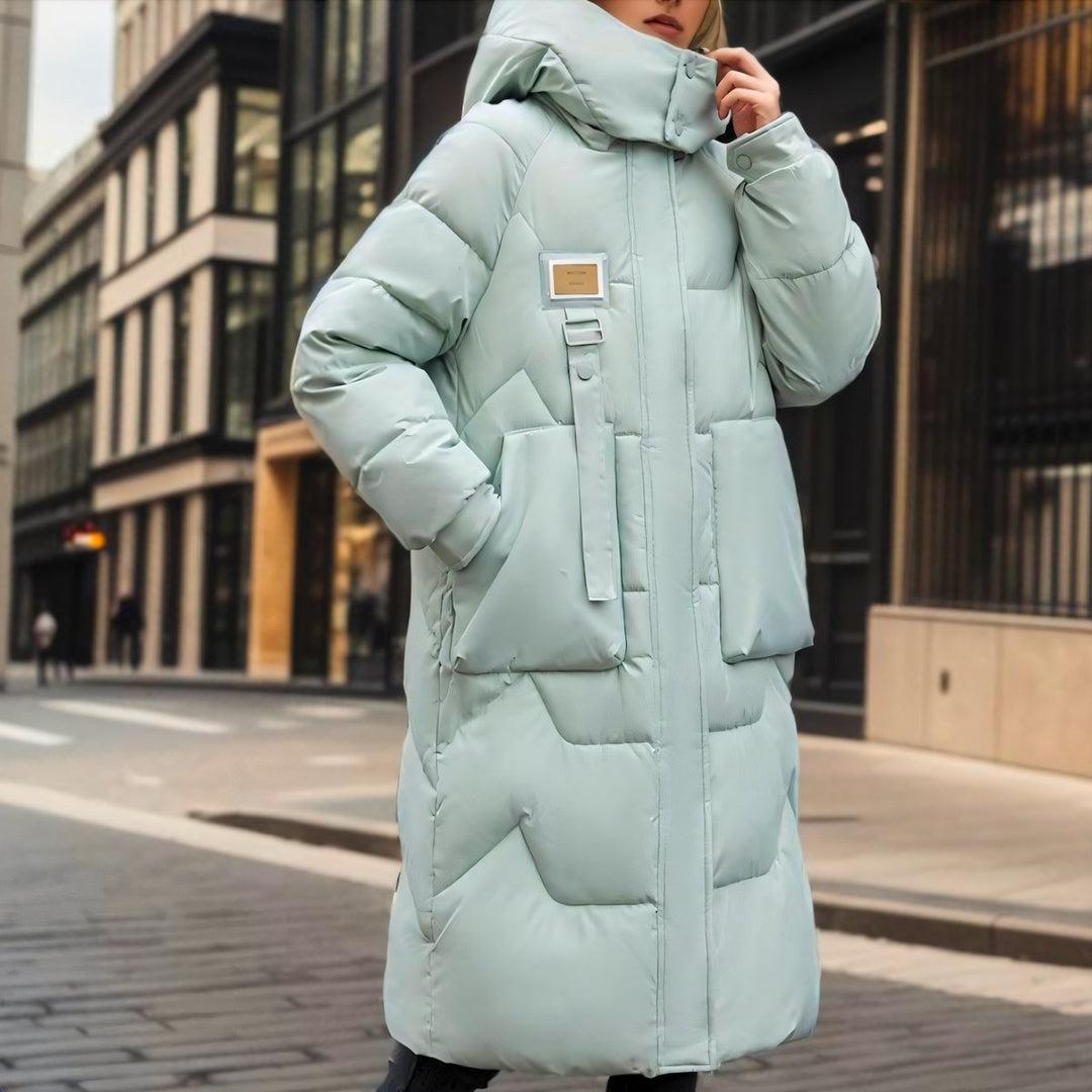 Lily | Dame Lang Oversized Pufferjakke med Høj Hætte