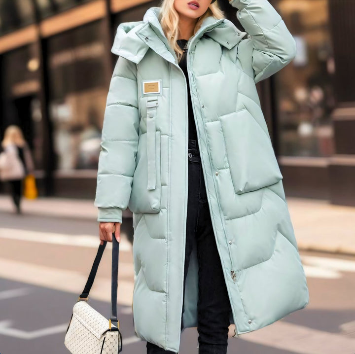 Lily | Dame Lang Oversized Pufferjakke med Høj Hætte