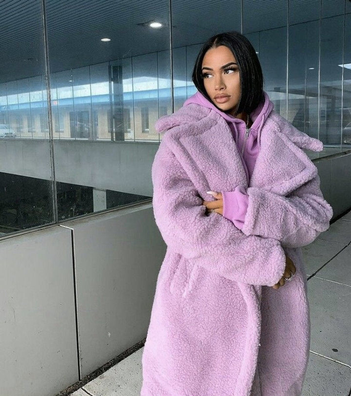 Scarlett | Dame Lang Oversized Teddyfrakke i Fake Fur