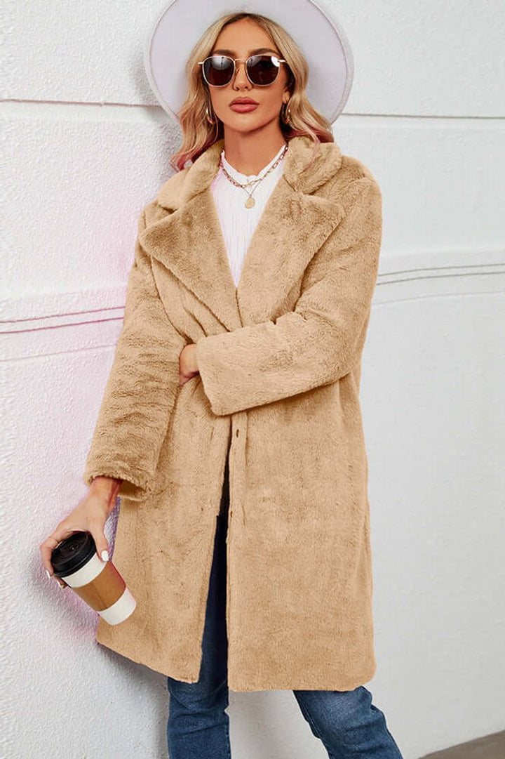 Willow | Dame Lang Teddyfrakke med Brede Revers
