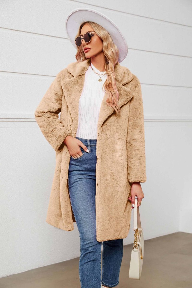 Willow | Dame Lang Teddyfrakke med Brede Revers