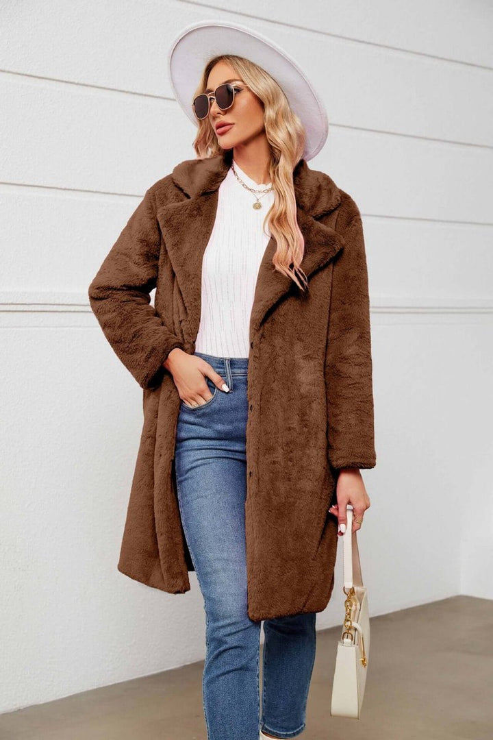 Willow | Dame Lang Teddyfrakke med Brede Revers