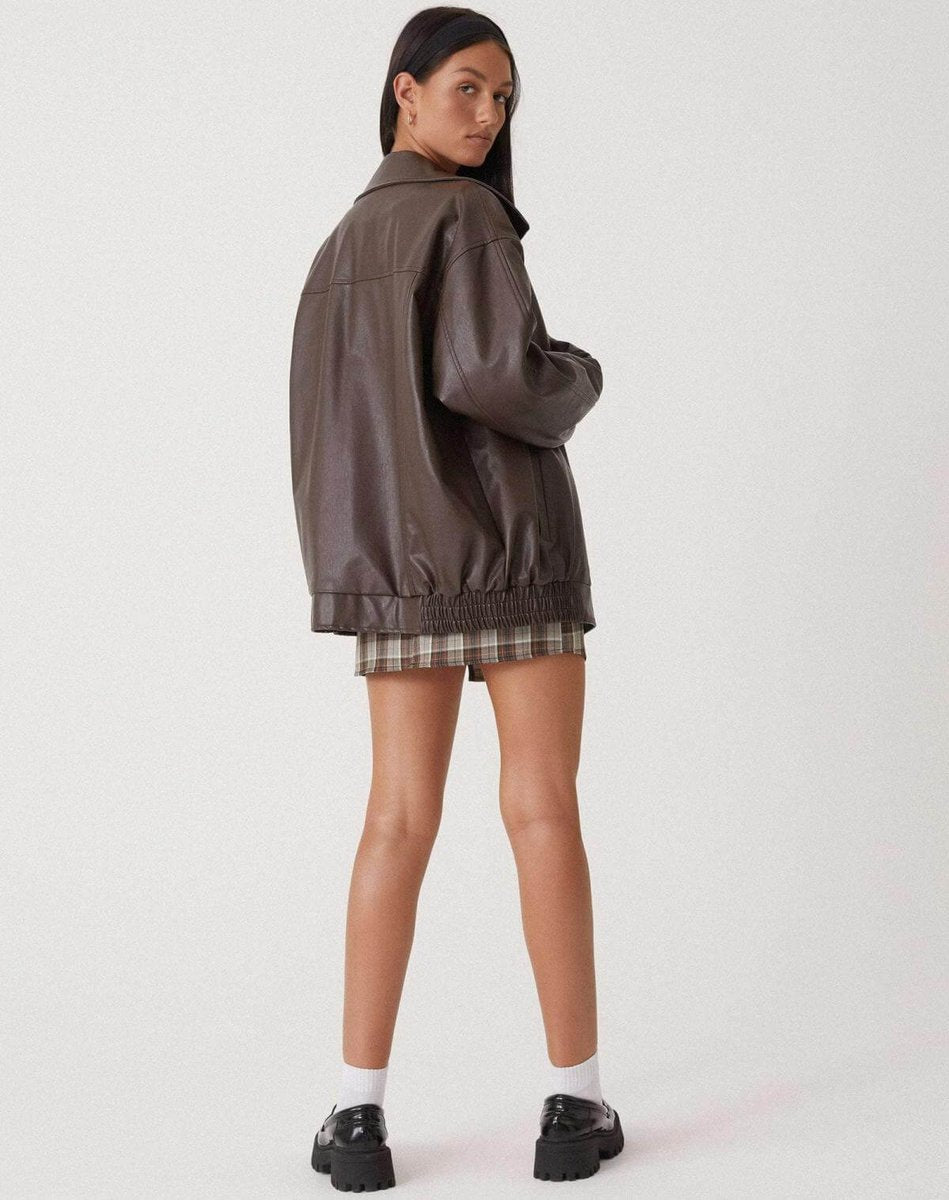Mia | Dame Oversized Pufferjakke i Imiteret Læder med Krave