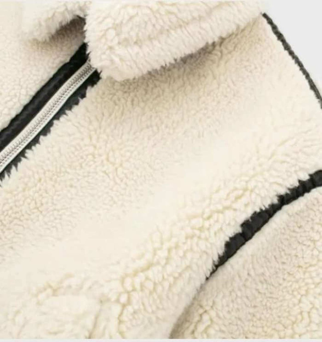 Aria | Dame Oversized Teddyjakke med Lynlås og Kontrastkant
