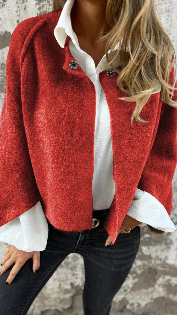 Ella | Dame Cardigan Jakke i Uld med Rund Hals og Pynteknapper