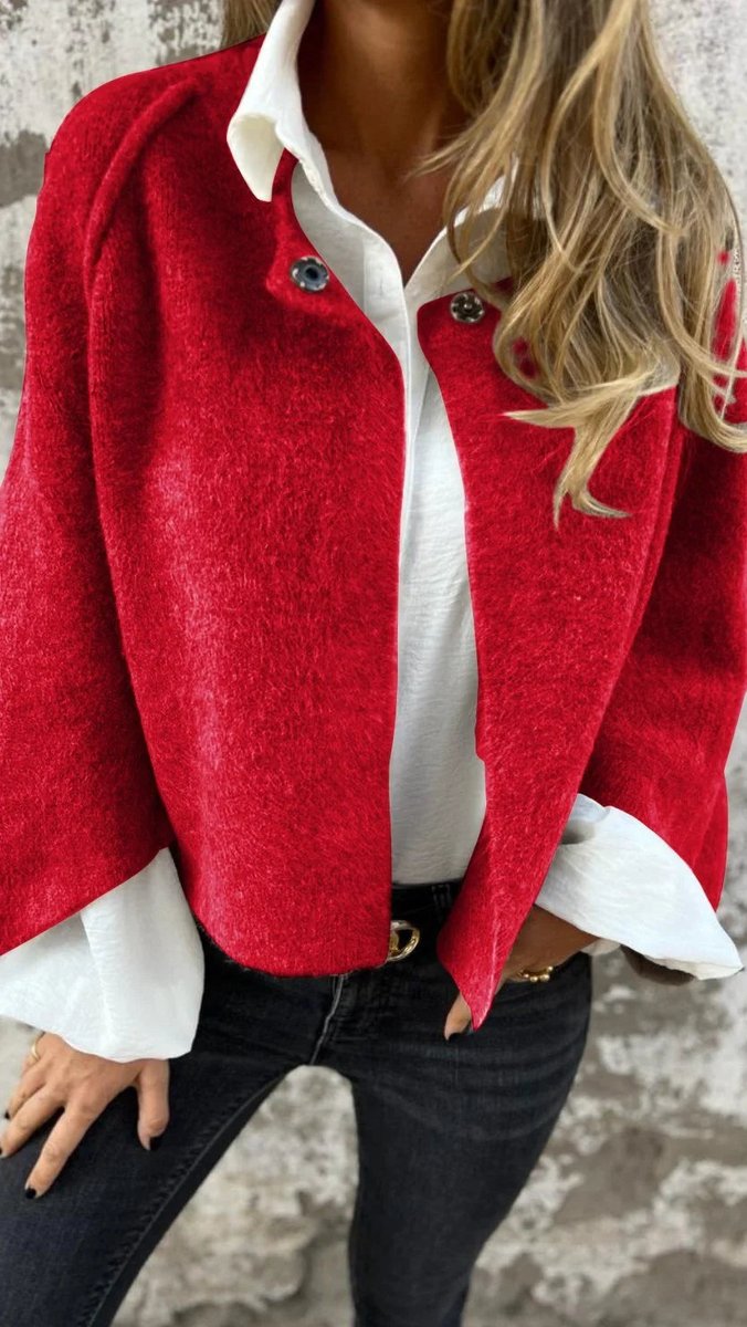 Ella | Dame Cardigan Jakke i Uld med Rund Hals og Pynteknapper