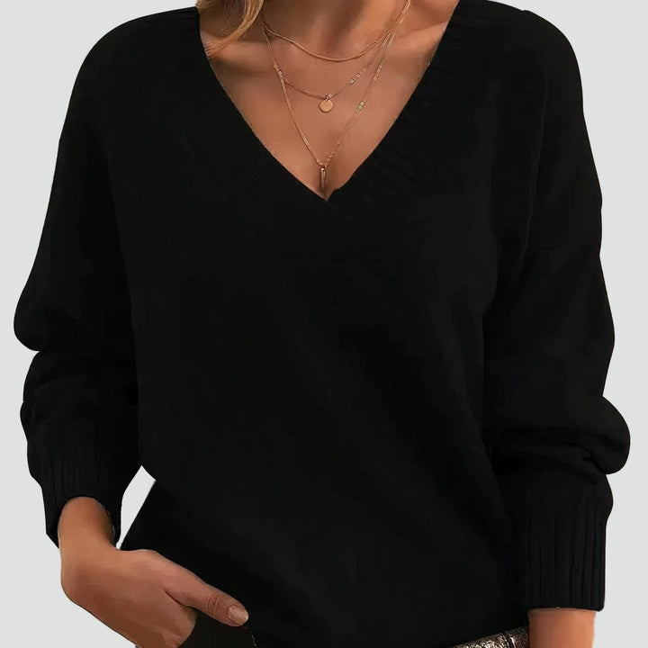 Zachte Cashmere Blend Trui met V-hals en Ribboord voor Dames
