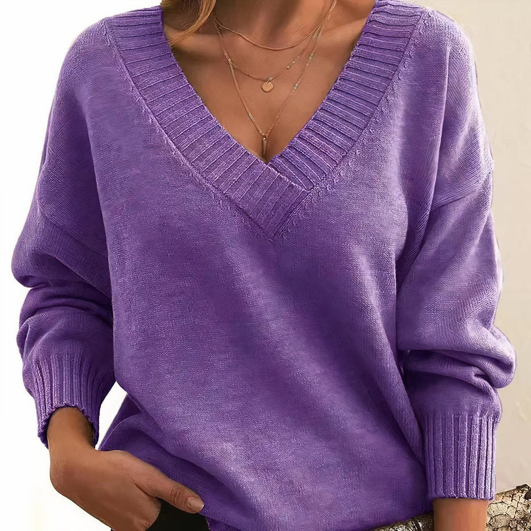 Zachte Cashmere Blend Trui met V-hals en Ribboord voor Dames