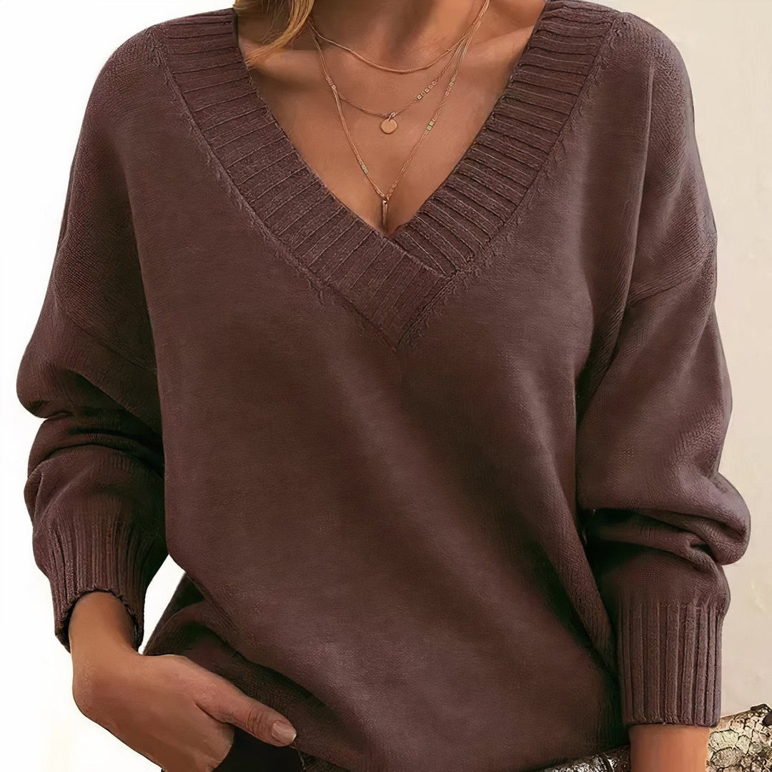 Zachte Cashmere Blend Trui met V-hals en Ribboord voor Dames