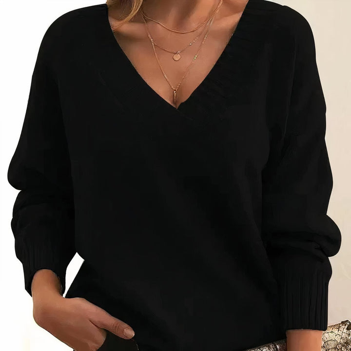 Zachte Cashmere Blend Trui met V-hals en Ribboord voor Dames