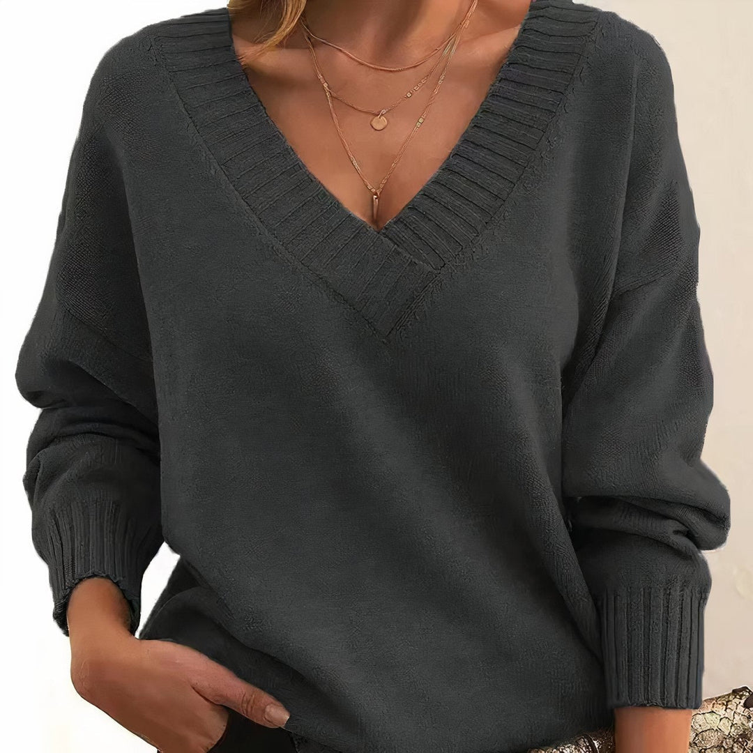 Zachte Cashmere Blend Trui met V-hals en Ribboord voor Dames