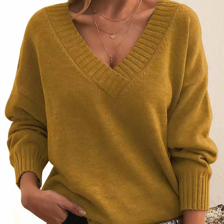 Zachte Cashmere Blend Trui met V-hals en Ribboord voor Dames